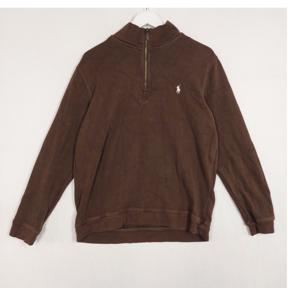 Polo Ralph Lauren Brown Quarter Zip Sweatshirt Pony Logo Size L Fits Small
